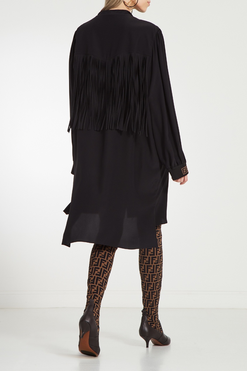 фото Черное платье-рубашка с бахромой fendi
