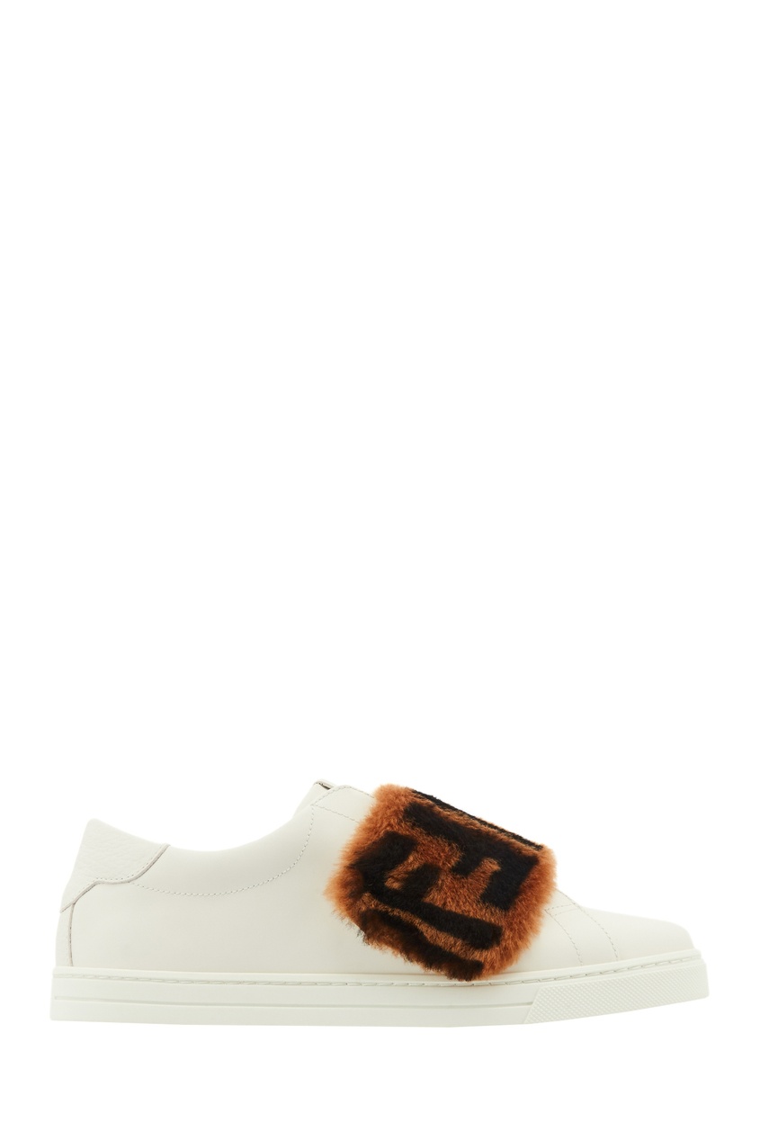 фото Белые слипоны с меховым декором FF Fendi