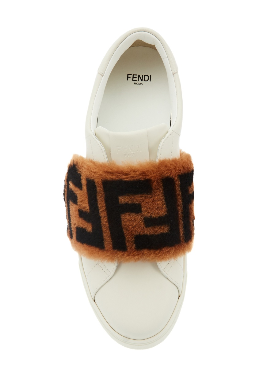 фото Белые слипоны с меховым декором FF Fendi