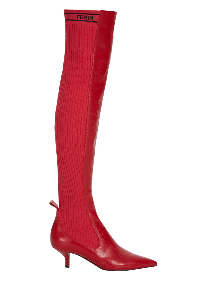 фото Комбинированные красные ботфорты Fendi