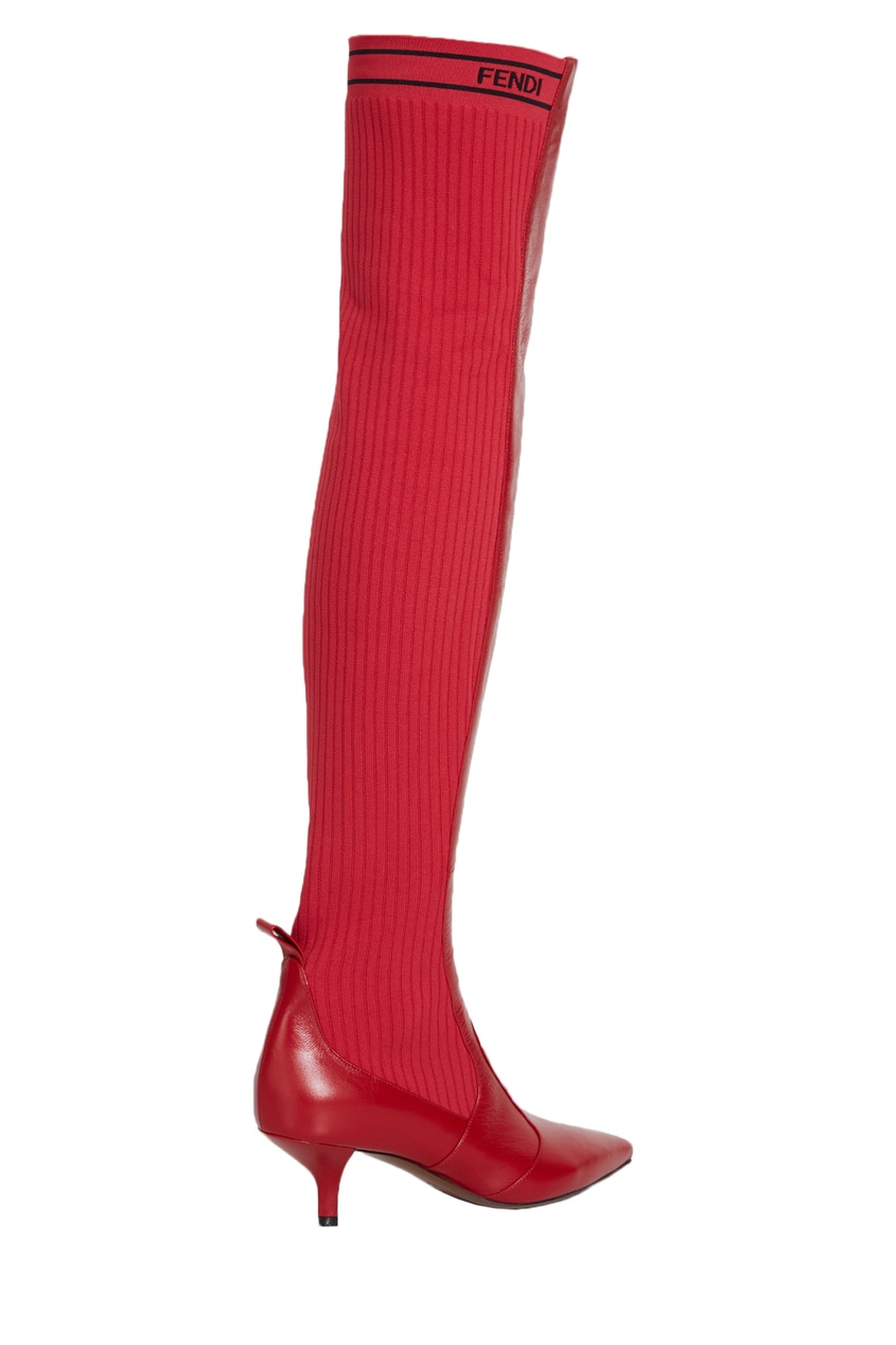фото Комбинированные красные ботфорты Fendi