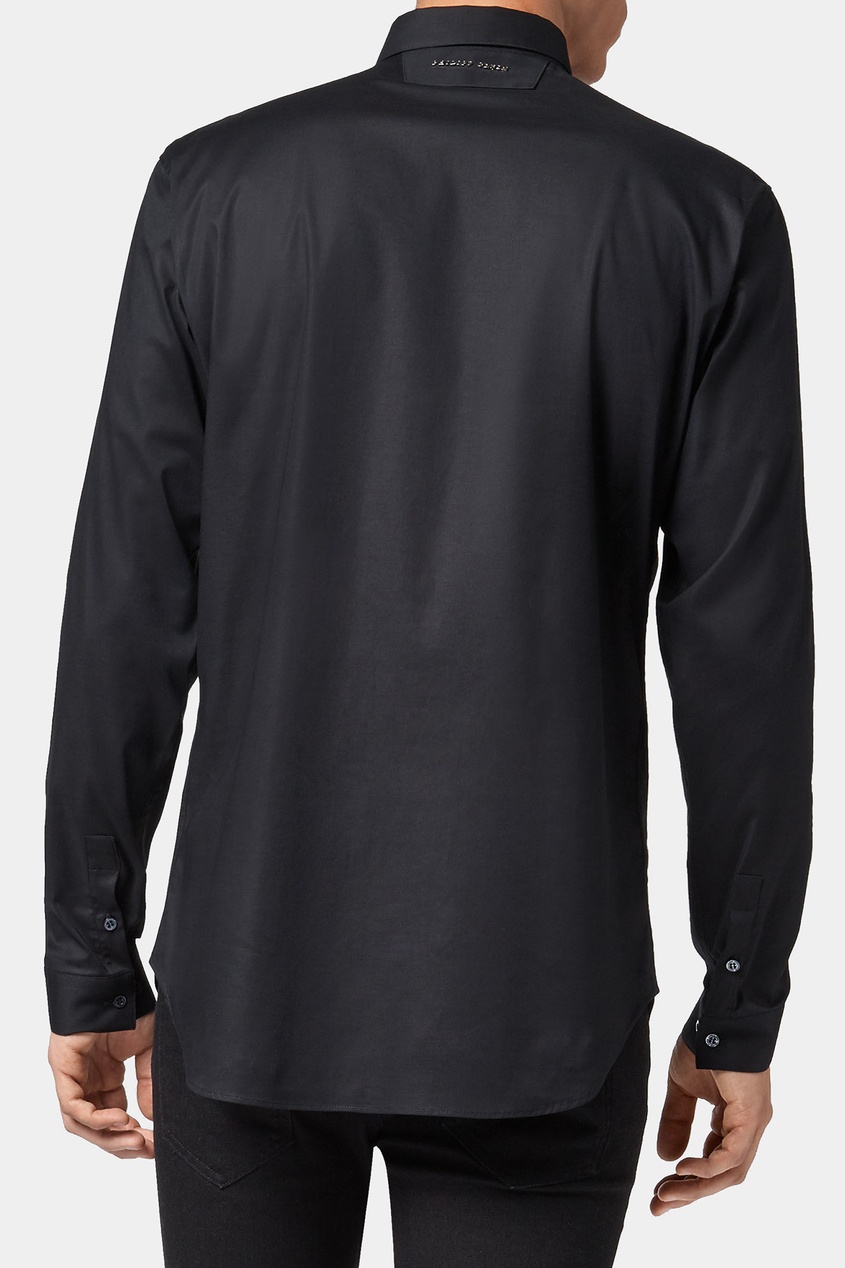 фото Черная рубашка с фигурными пуговицами philipp plein