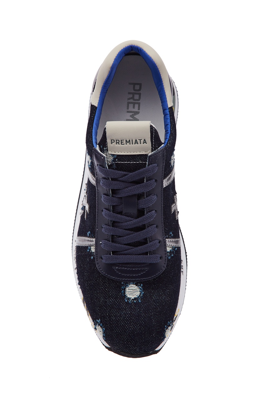 фото Синие кроссовки с серебристым логотипом premiata