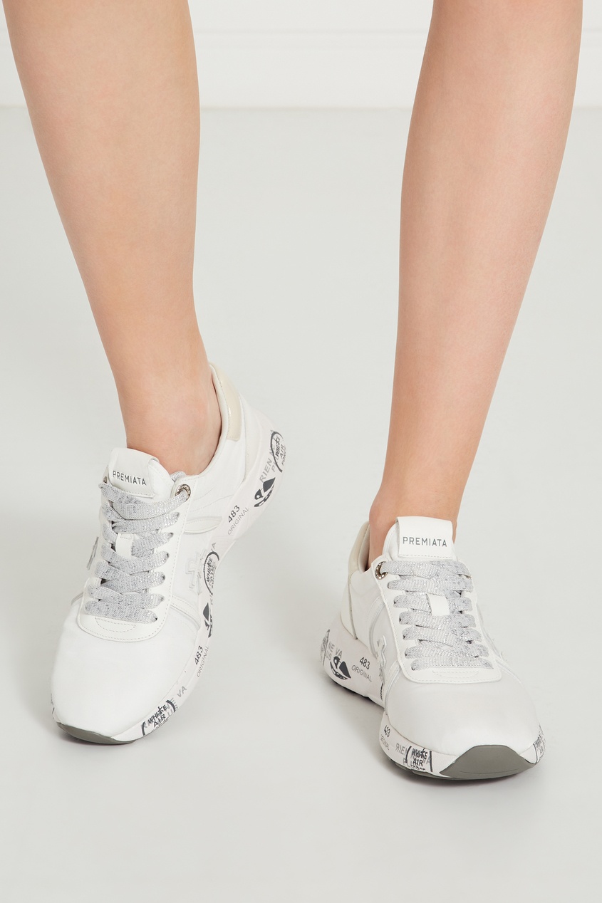 фото Белые кроссовки с серебристой шнуровкой premiata