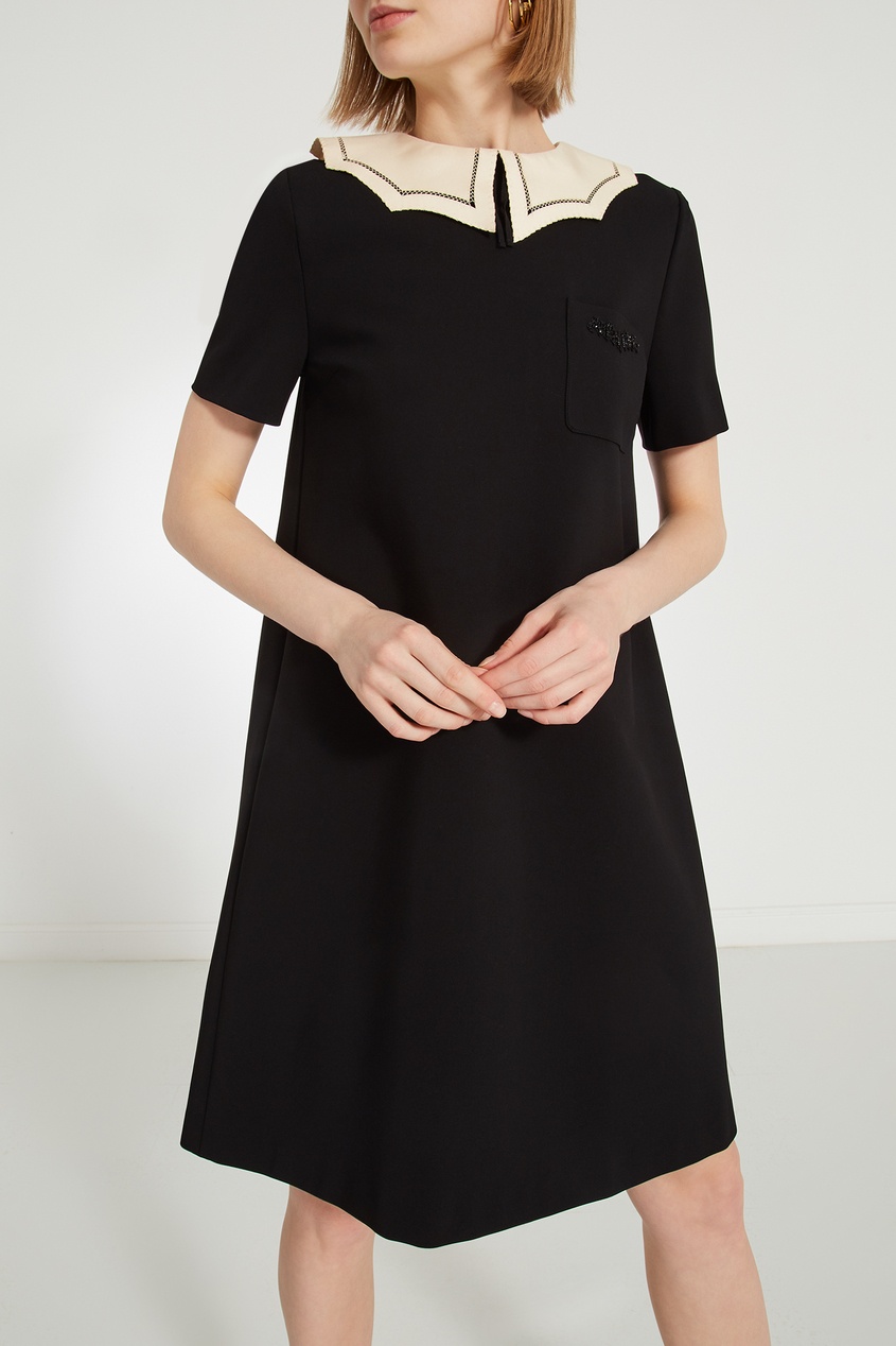 фото Черное платье с контрастным воротником gucci