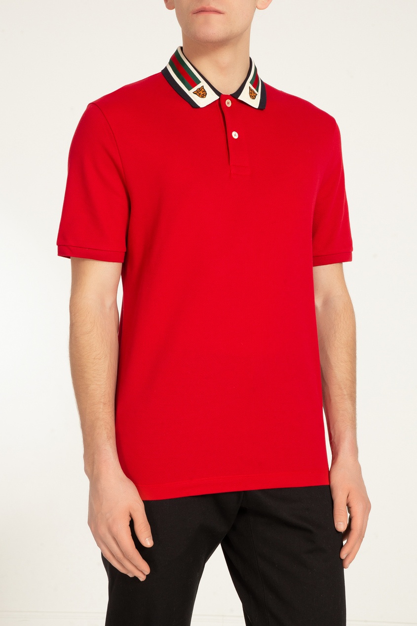 фото Красная футболка-поло с отделкой Gucci man