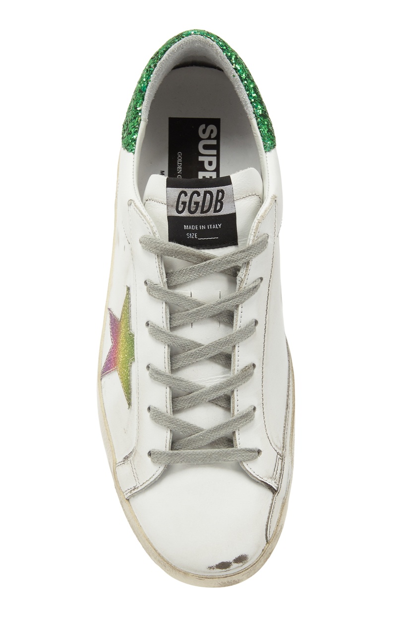 фото Кроссовки superstar с зеленым глиттером и радужными звездами golden goose deluxe brand