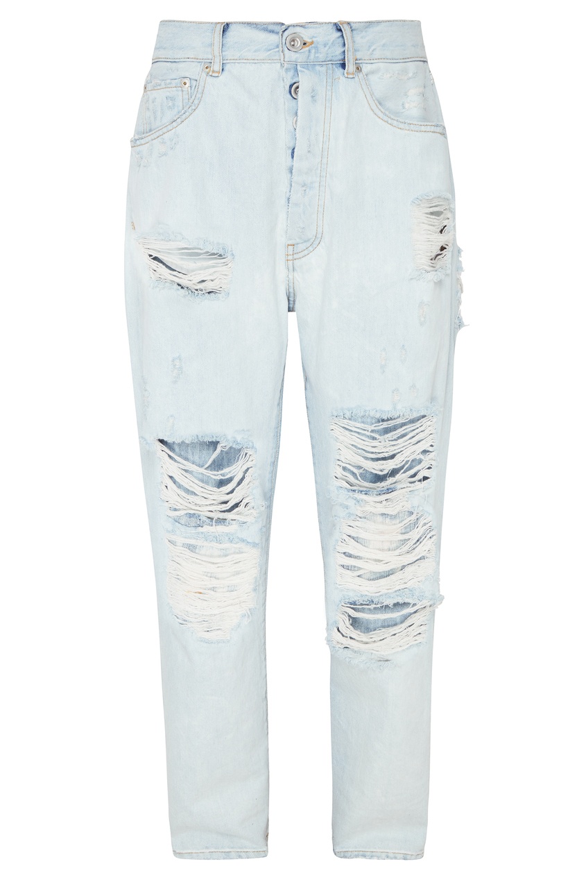 фото Широкие голубые джинсы с эффектом поношенности unravel project