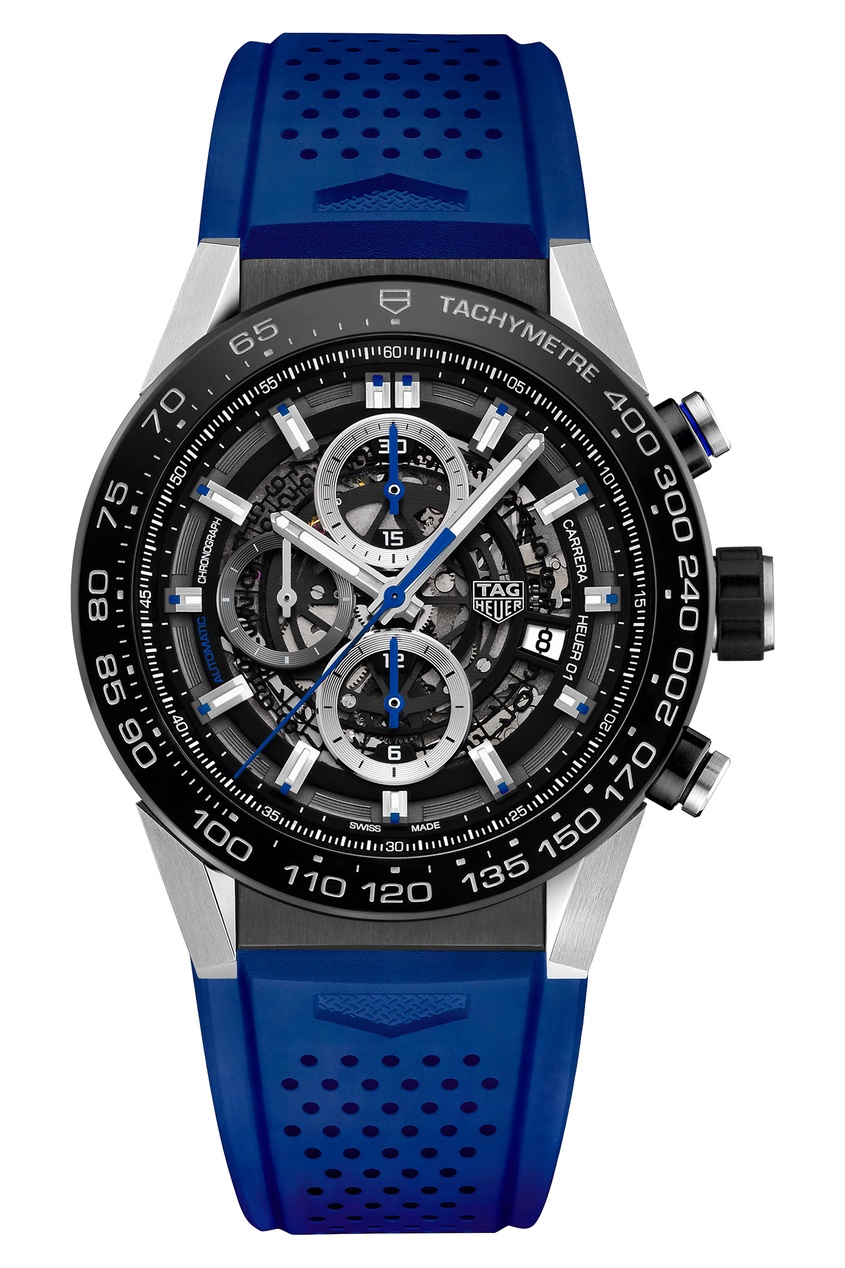 фото Carrera calibre heuer 01 автоматические мужские часы с синим ремешком tag heuer