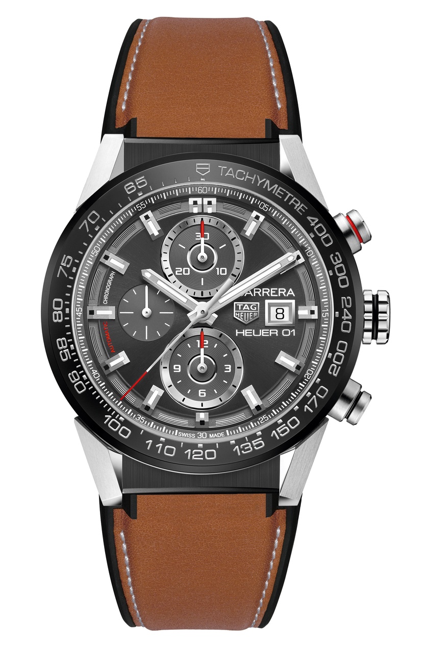 фото Carrera calibre heuer 01 автоматические мужские часы с коричневым ремешком tag heuer