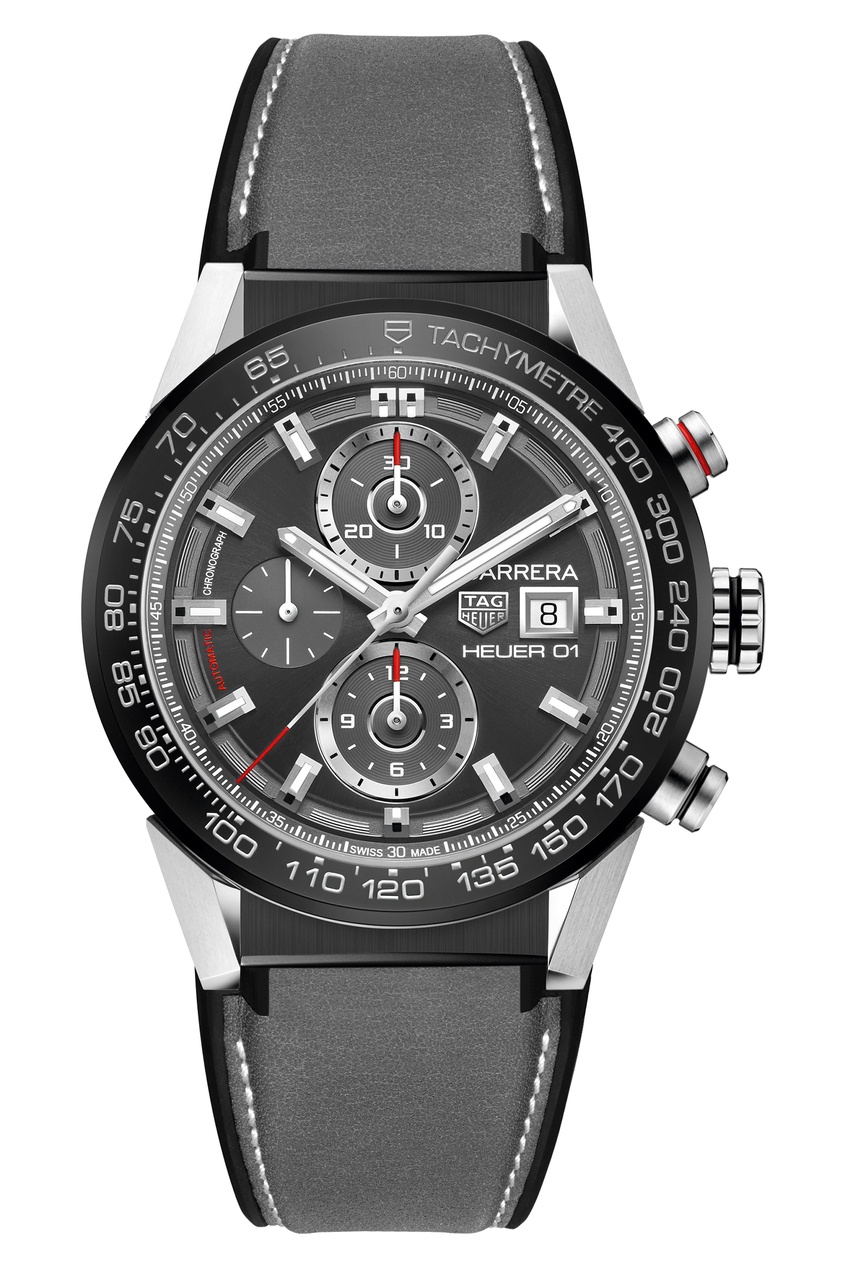фото Carrera calibre heuer 01 автоматические мужские часы с серым ремешком tag heuer