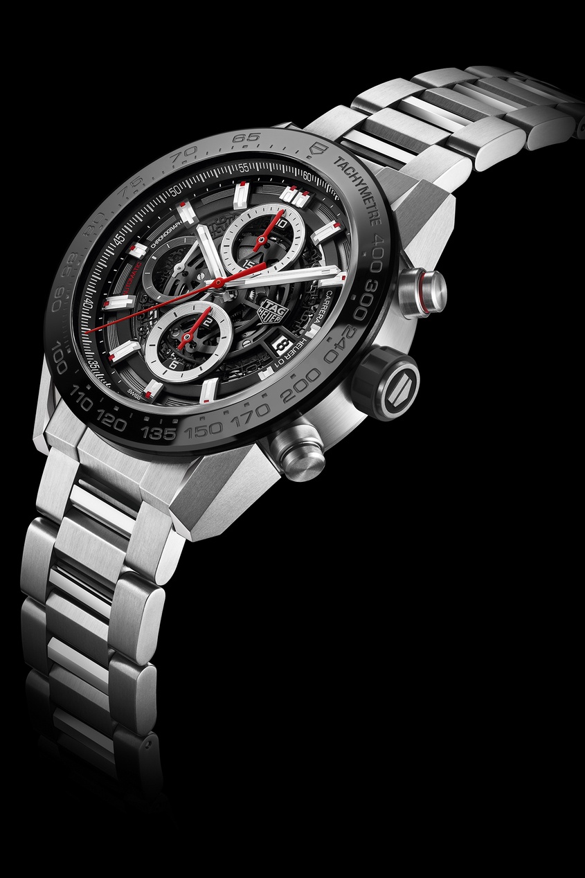 фото Carrera calibre heuer 01 автоматические мужские часы с черным циферблатом tag heuer