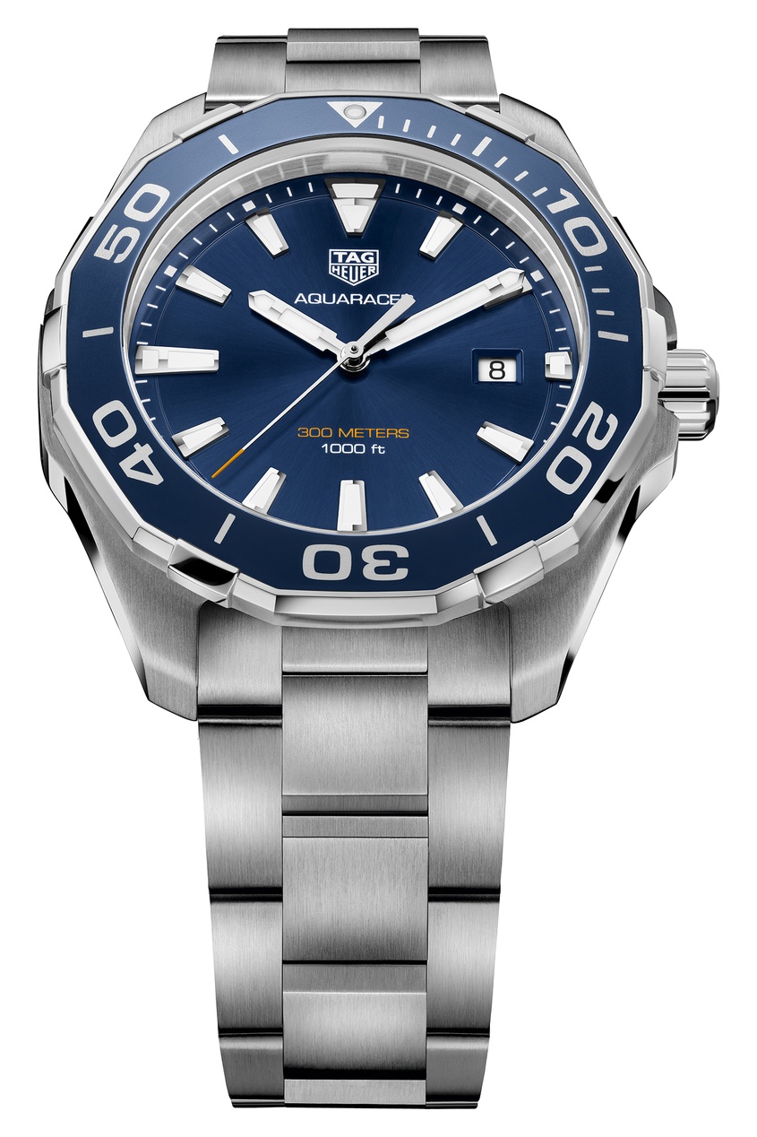 фото Aquaracer кварцевые мужские часы из стали с синим циферблатом tag heuer