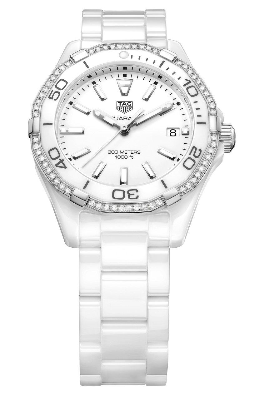 фото Aquaracer кварцевые женские часы с белым циферблатом и бриллиантами tag heuer