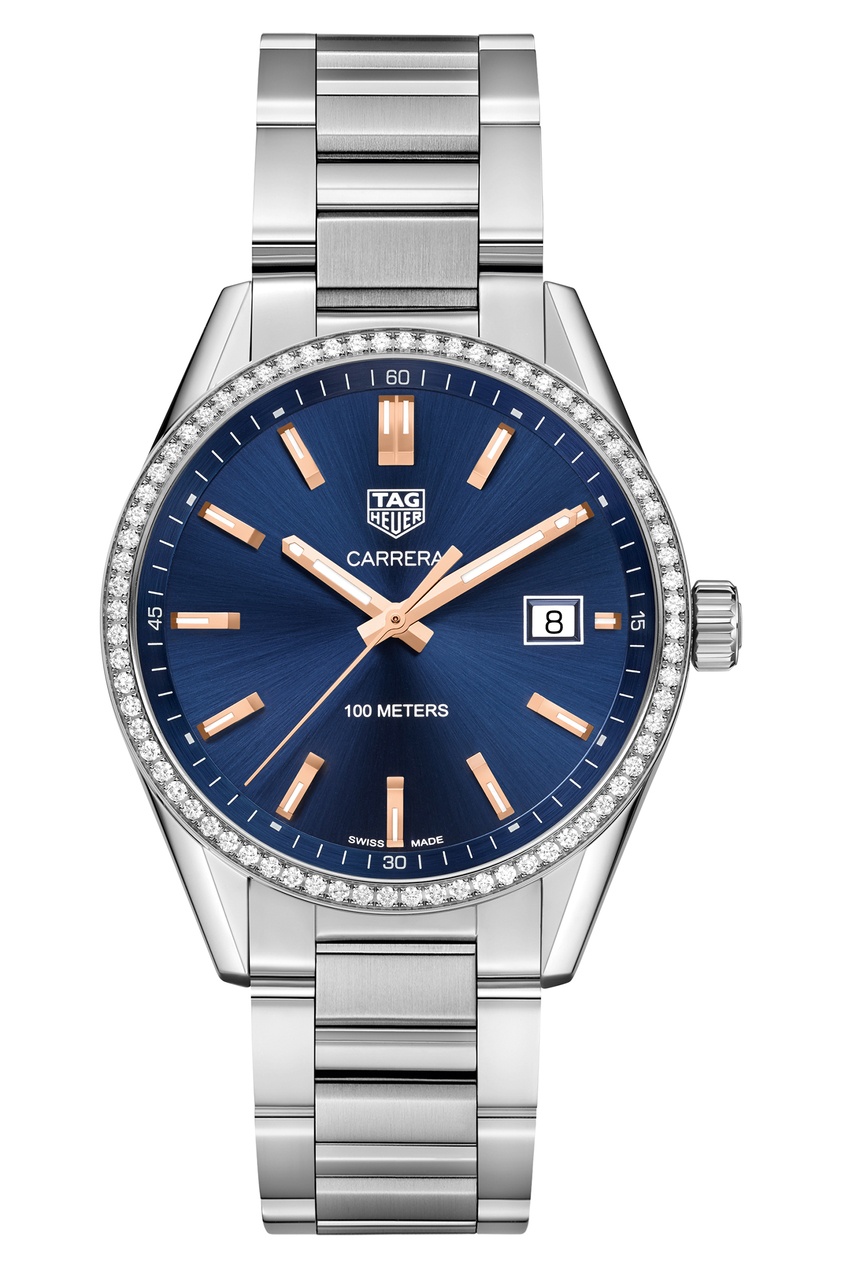 фото CARRERA Кварцевые женские часы с синим циферблатом и бриллиантами Tag heuer