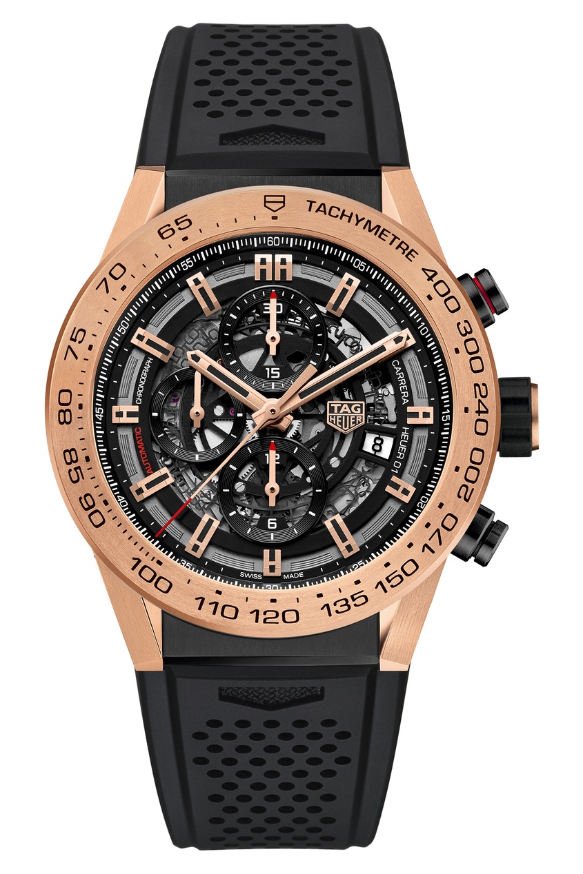 

CARRERA Calibre Heuer 01 Автоматический мужской хронограф с деталями из розового золота, Без цвета, CARRERA Calibre Heuer 01 Автоматический мужской хронограф с деталями из розового золота