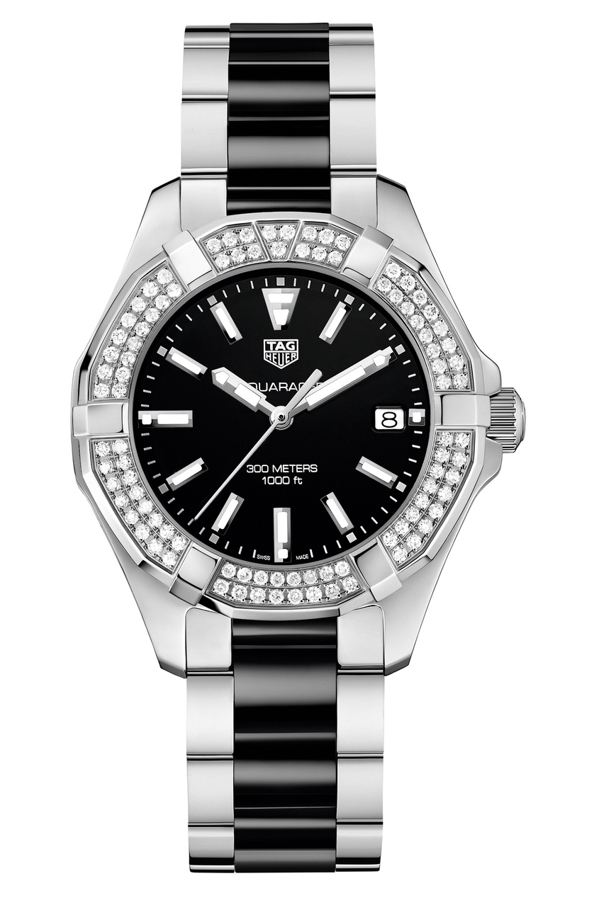фото Aquaracer кварцевые женские часы с черным циферблатом и бриллиантами tag heuer