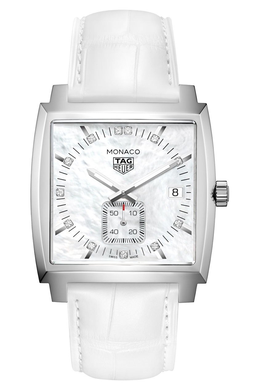 фото MONACO Кварцевые женские часы с белым перламутровым циферблатом Tag heuer