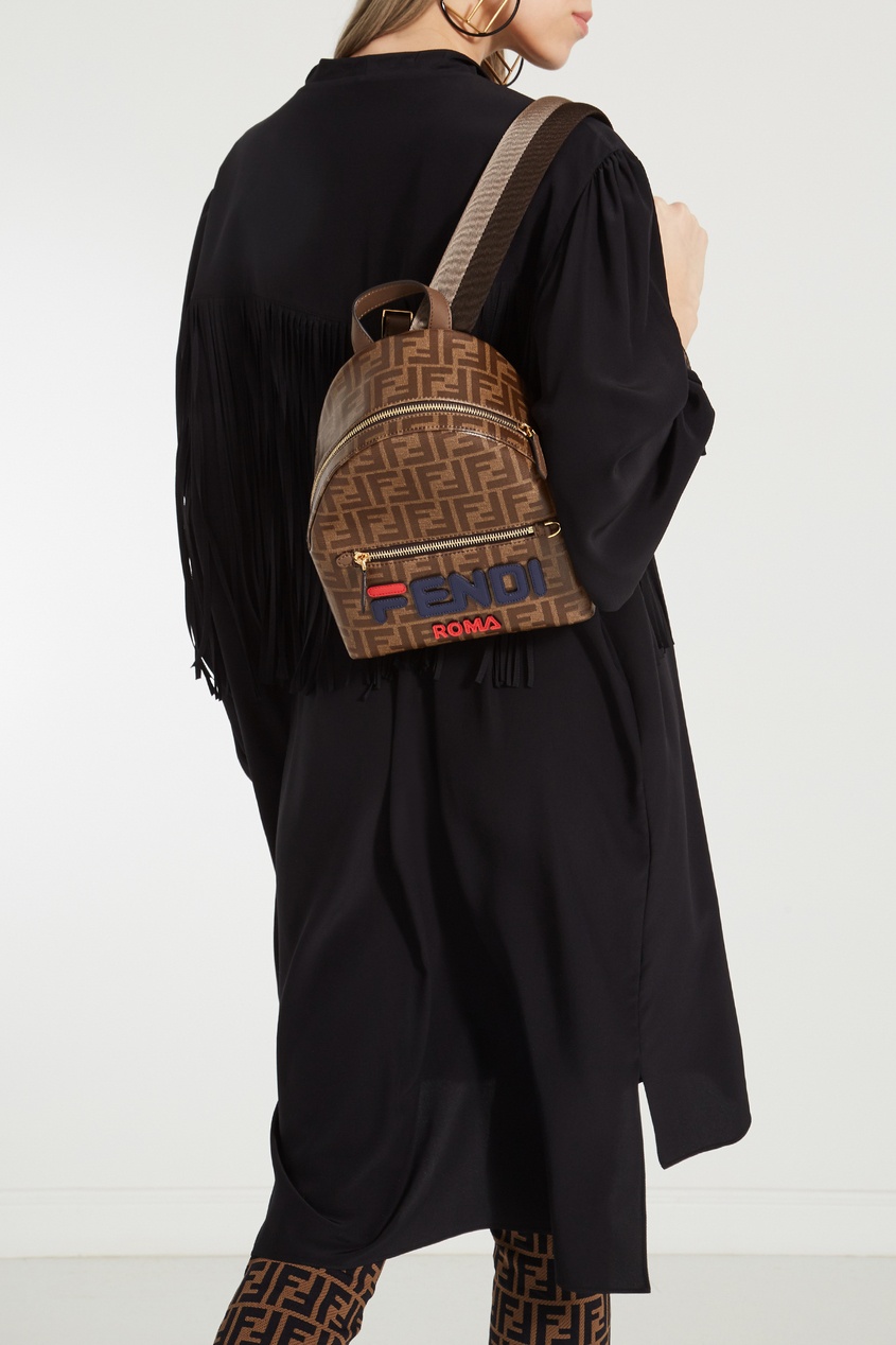 фото Коричневый мини-рюкзак с монограммами ff fendi