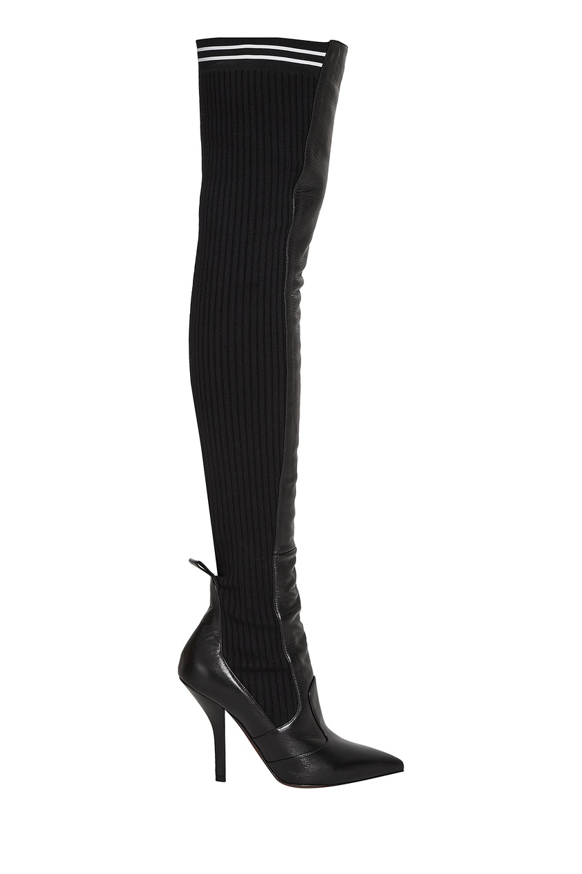 фото Комбинированные ботфорты черного цвета fendi