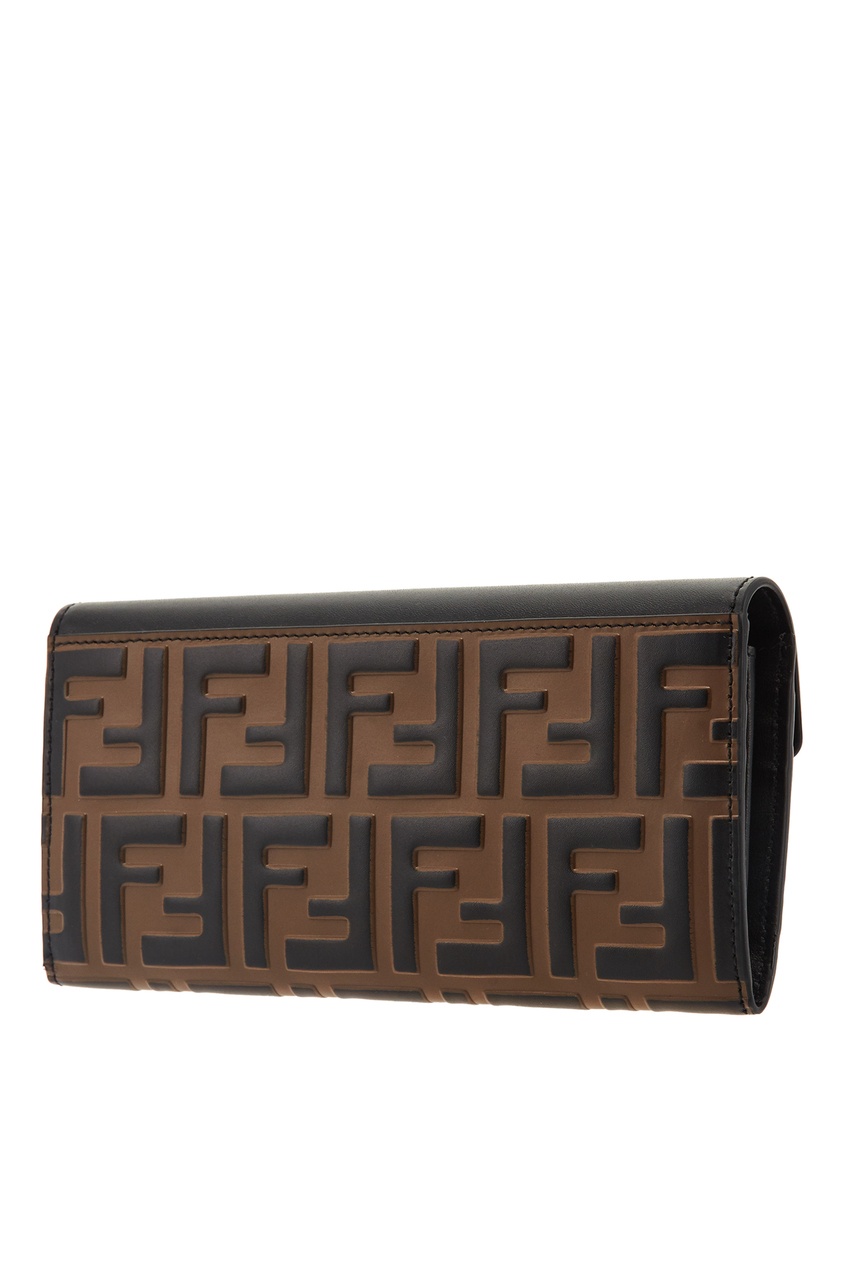 фото Удлиненный черно-коричневый кошелек с монограммами ff fendi