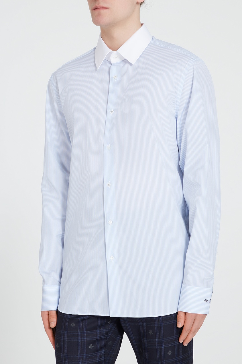 фото Голубая рубашка с белым воротником gucci