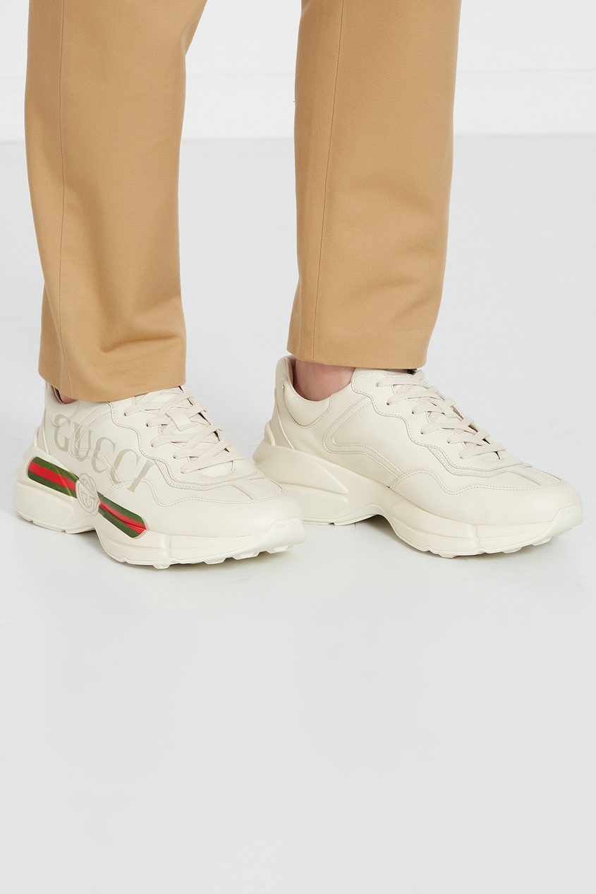 фото Белые кожаные кроссовки с логотипом rhyton gucci