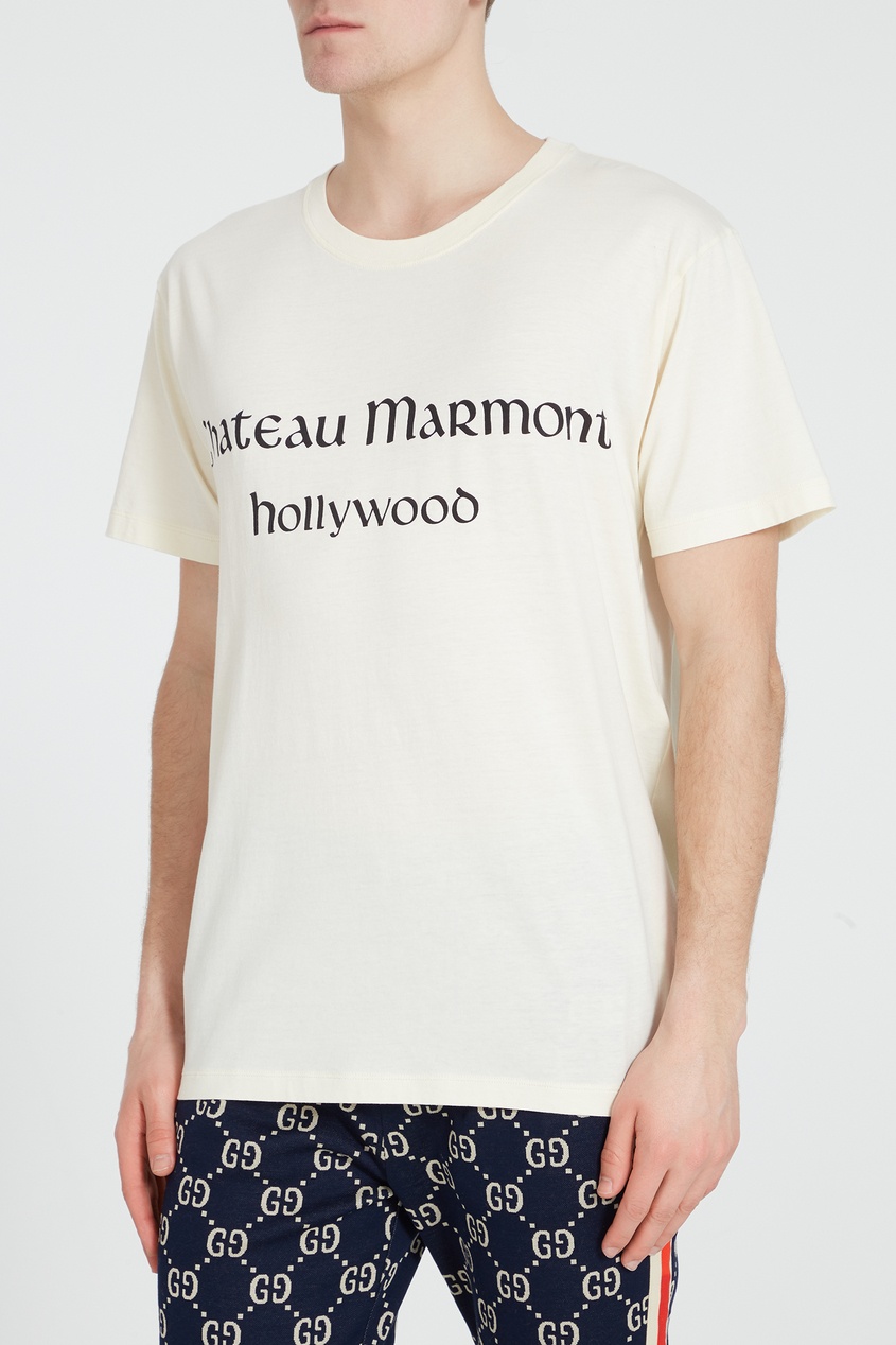 фото Белая футболка с надписью Gucci man