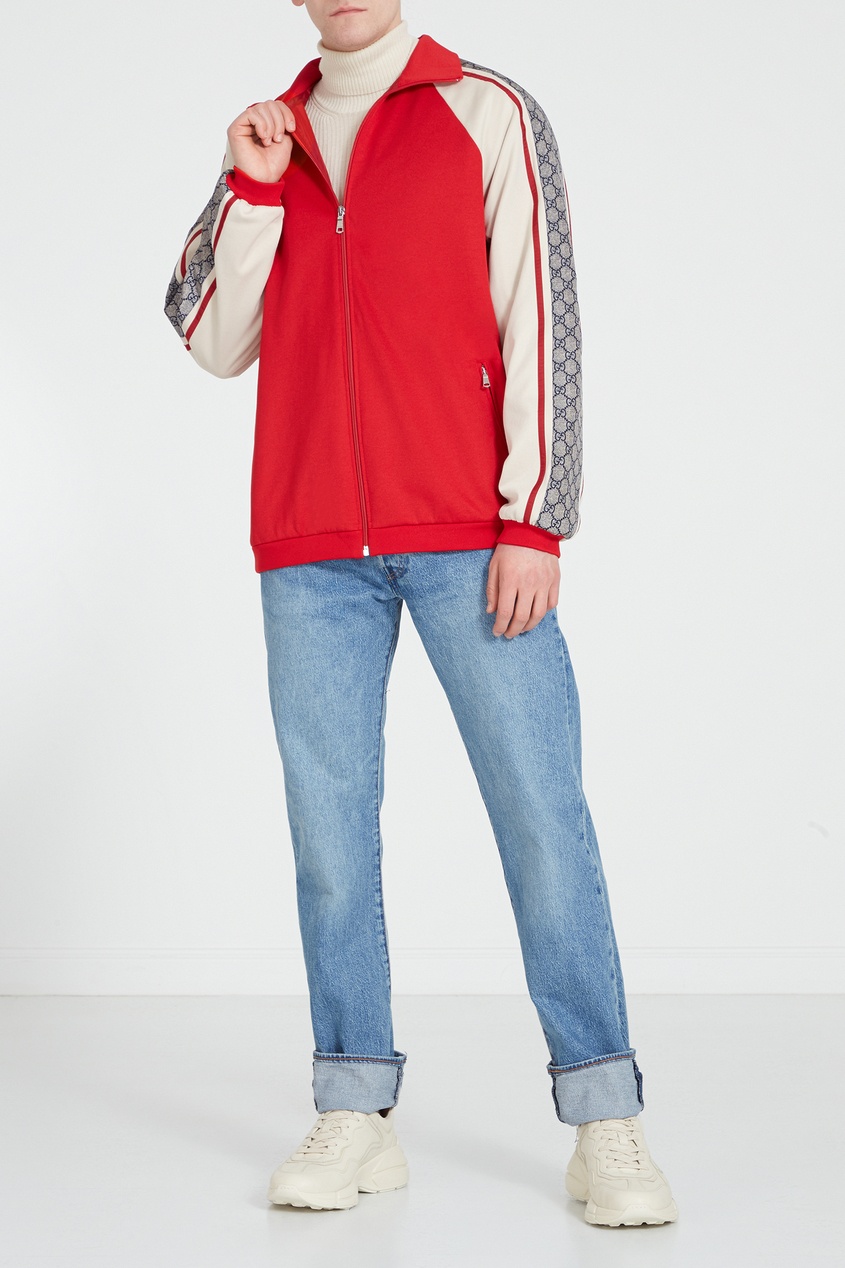 фото Красная олимпийка с контрастными рукавами Gucci man