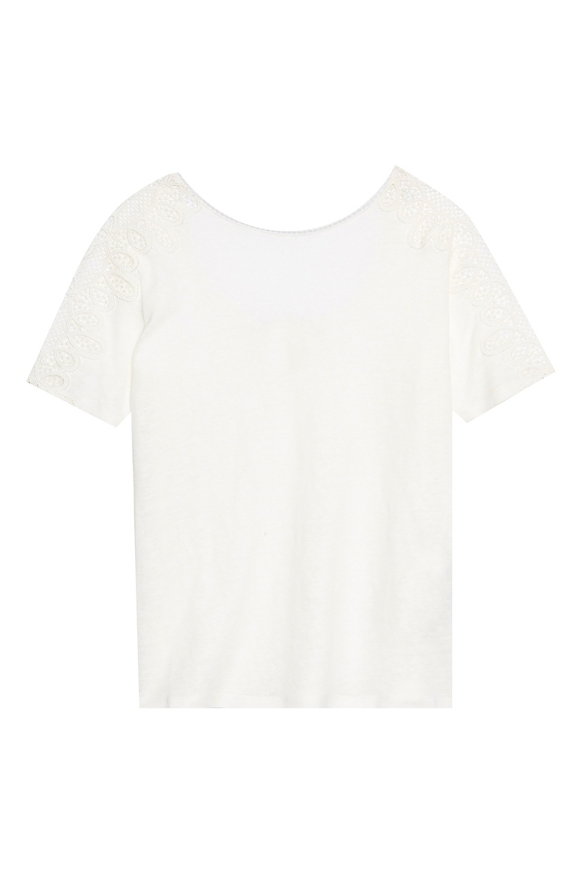 фото Белая футболка с ажурными вставками sandro