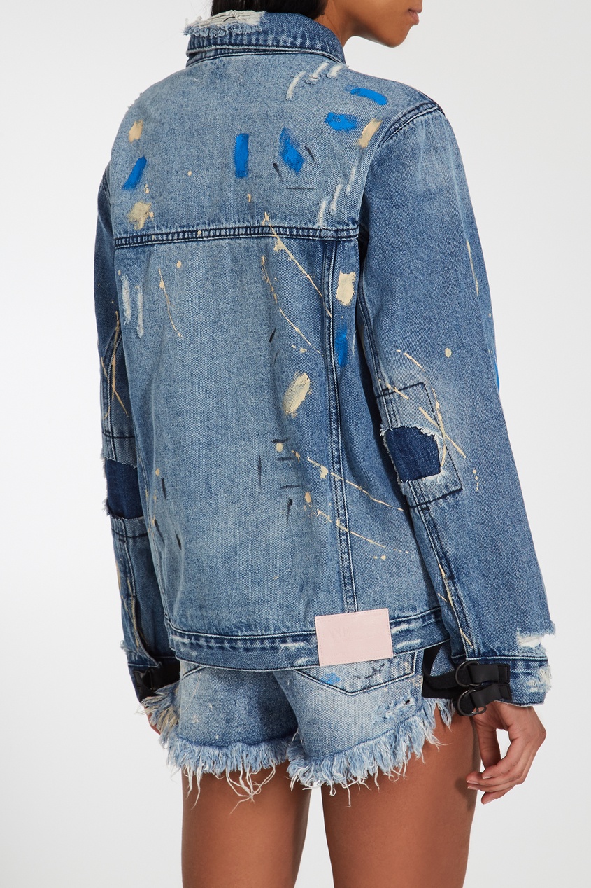 фото Голубая джинсовая куртка с эффектом поношенности One teaspoon