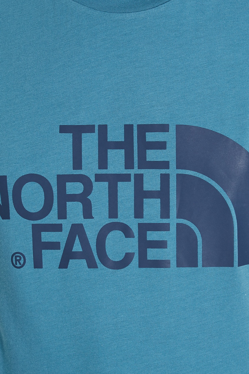 фото Удлиненная синяя футболка с логотипом the north face