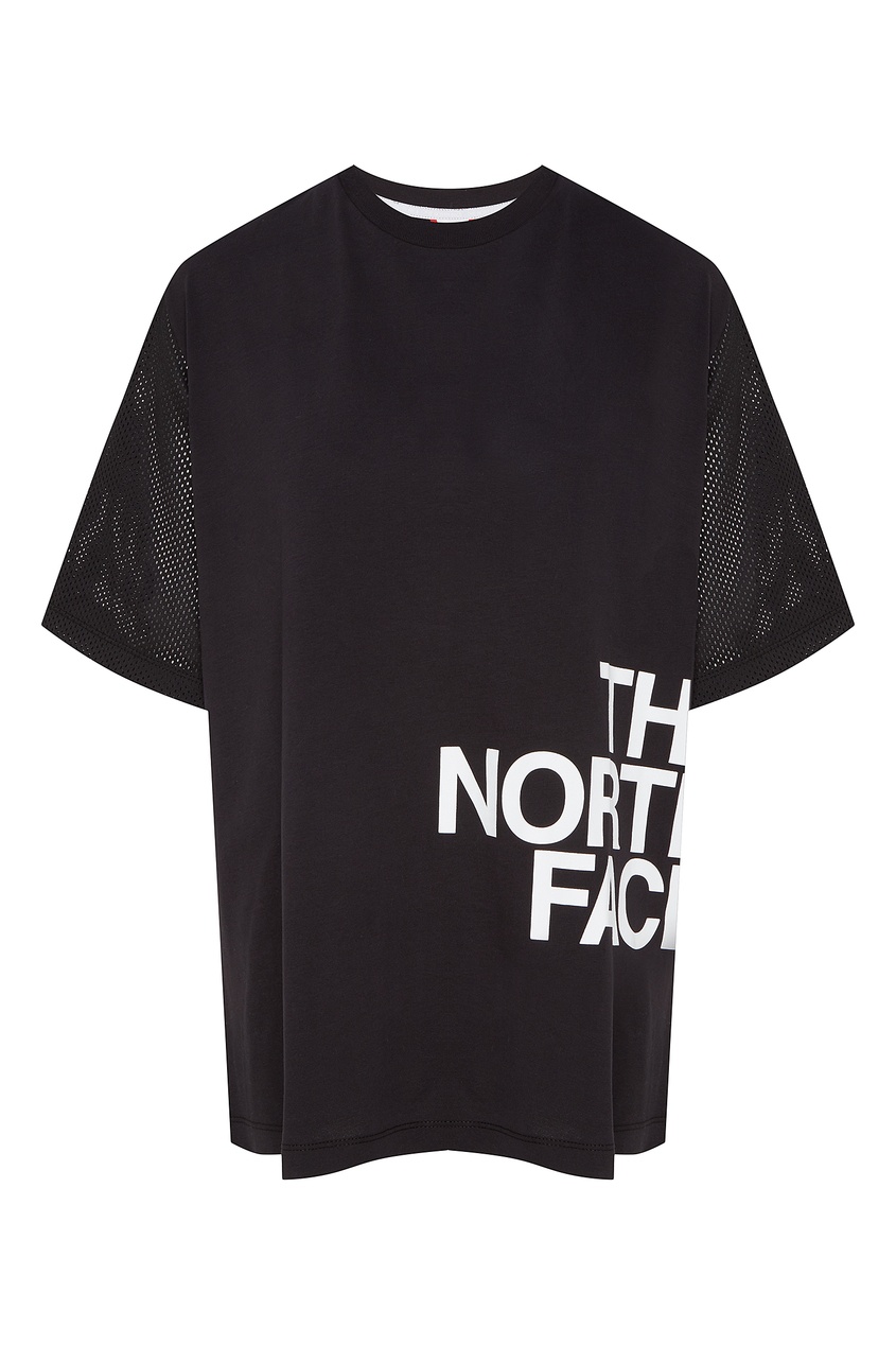 фото Черная футболка с сетчатыми рукавами и логотипом the north face