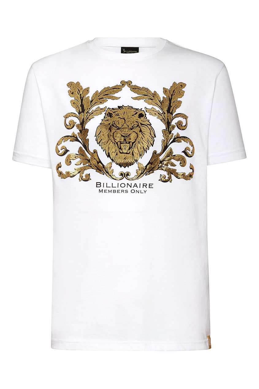 фото Белая футболка с золотистым принтом Billionaire