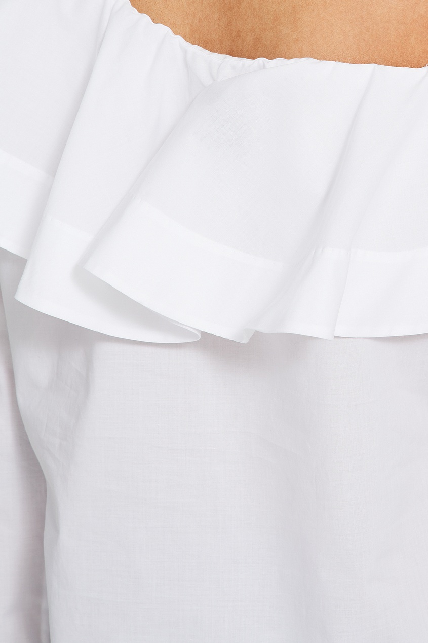 фото Белая хлопковая блузка с воланом van laack