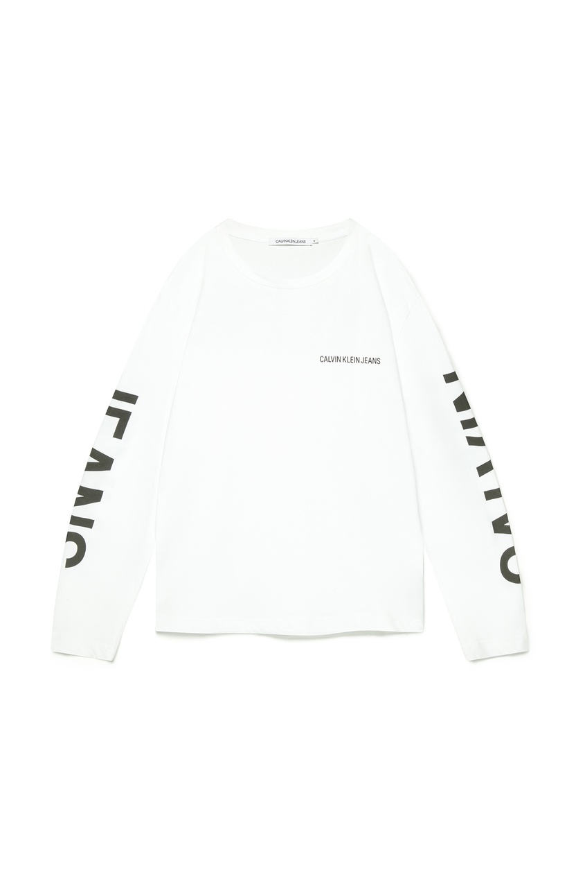 Белый лонгслив с контрастным логотипом от Calvin Klein Jeans