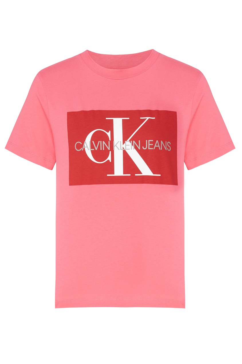 фото Розовая футболка с эмблемой бренда calvin klein