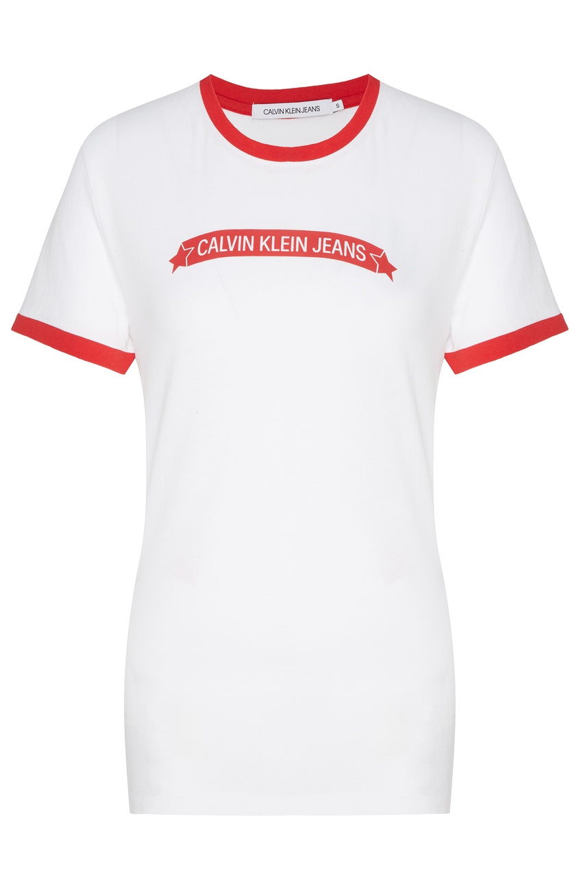фото Белая футболка с красной отделкой calvin klein