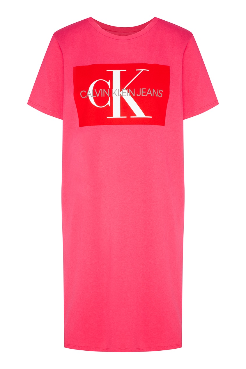 фото Розовое платье-футболка с принтом calvin klein