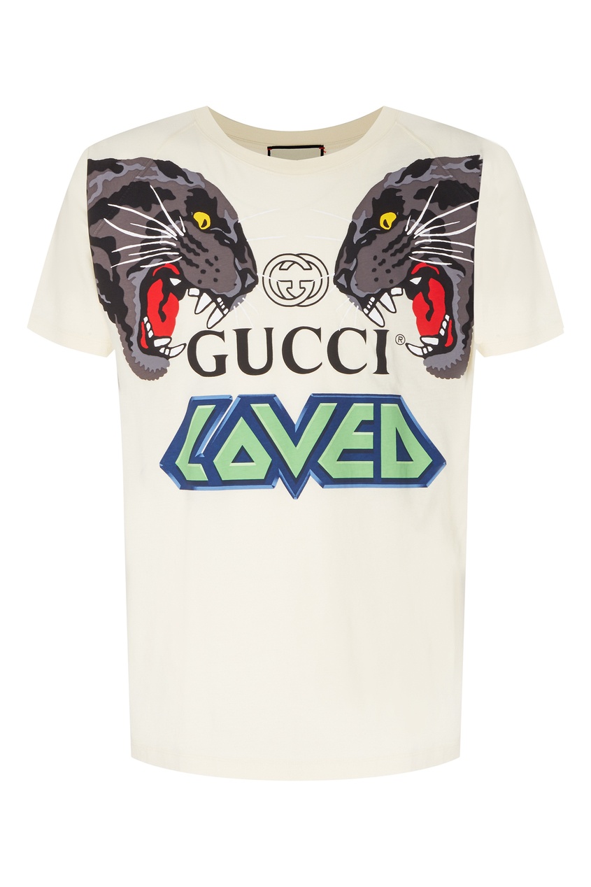 фото Белая футболка оверсайз с тиграми Gucci man