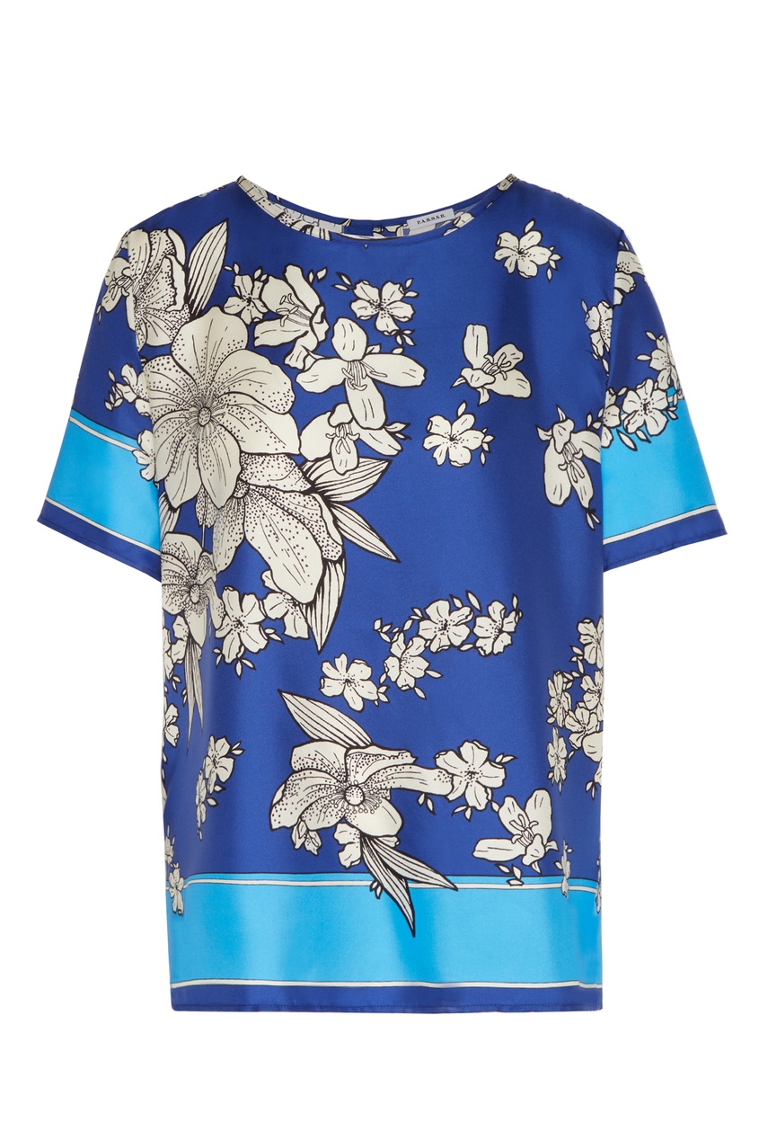 

Синяя блузка с цветочным принтом, Синий