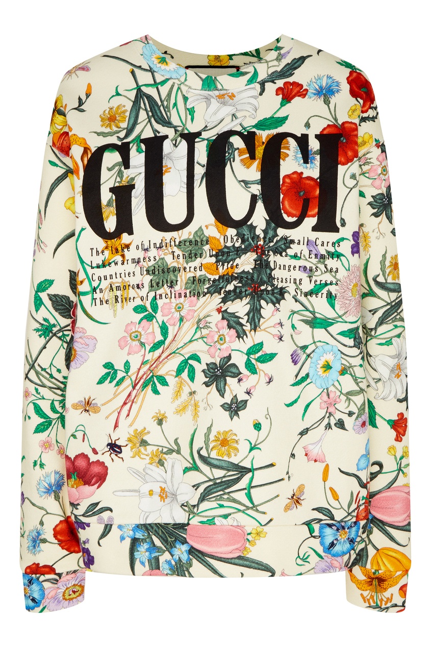 фото Свитшот с ботаническим принтом и надписями Gucci