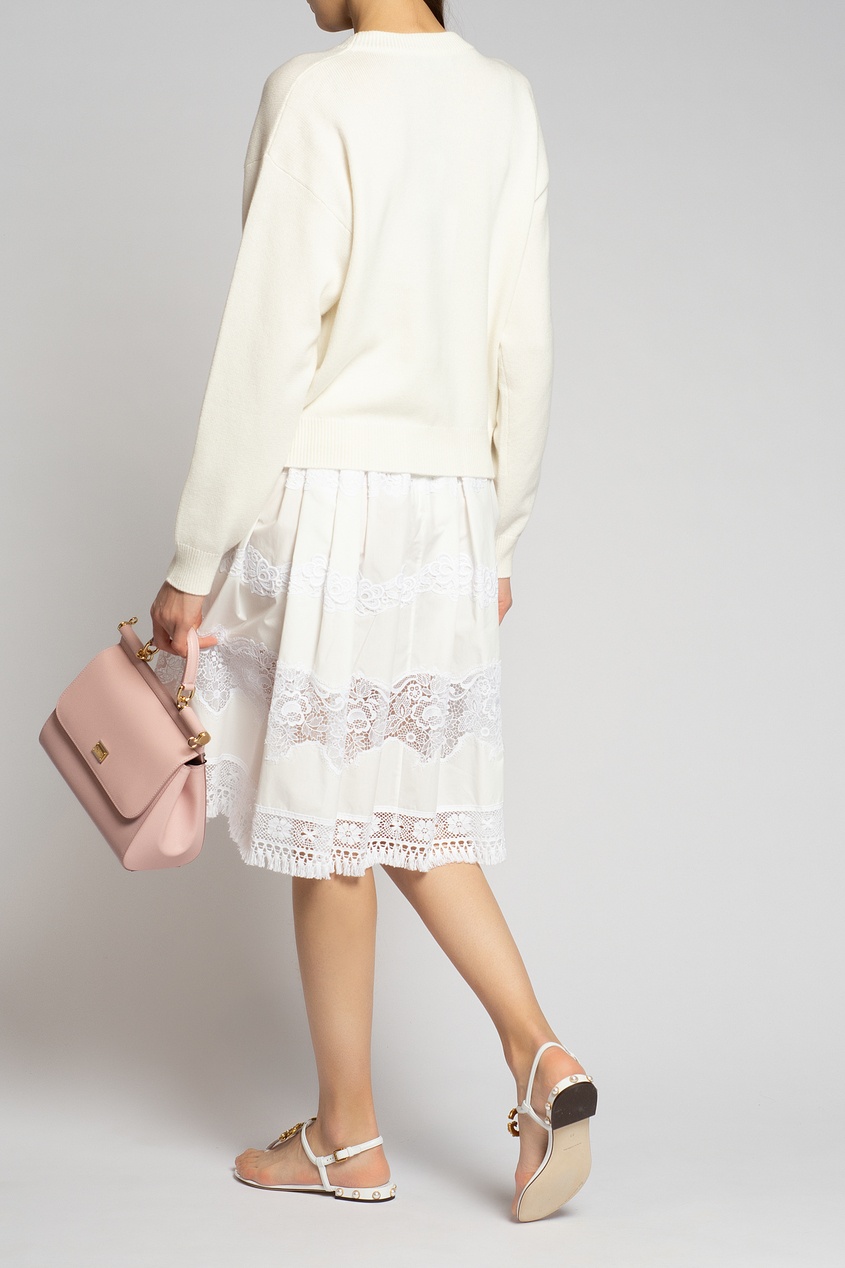 фото Белая юбка миди с кружевным шитьем dolce&gabbana