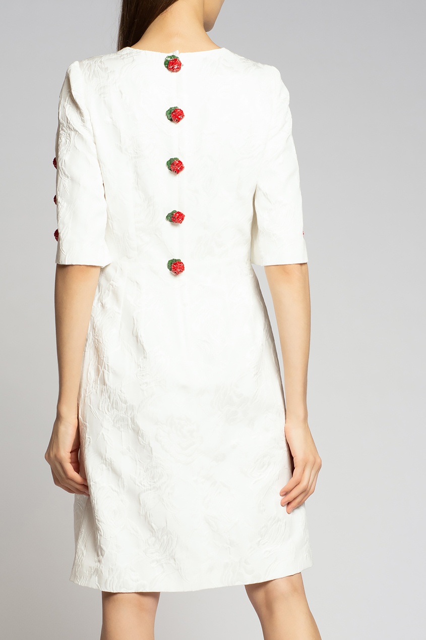 фото Белое жаккардовое платье с цветочным декором dolce&gabbana