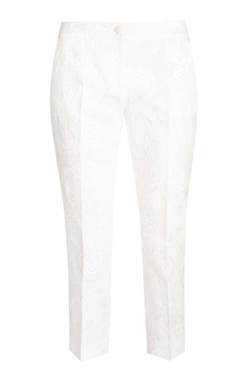 фото Укороченные жаккардовые брюки белого цвета dolce&gabbana