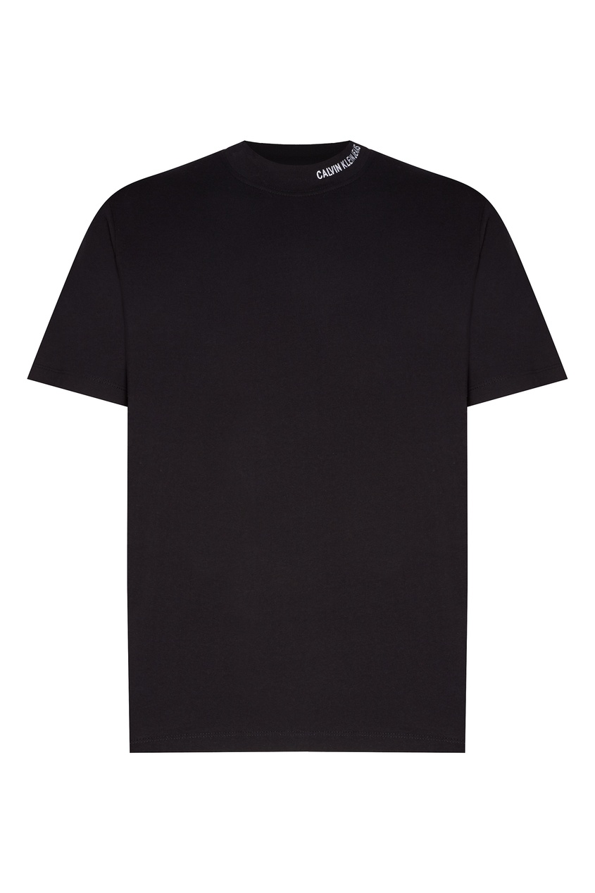 фото Черная футболка с высоким вырезом calvin klein