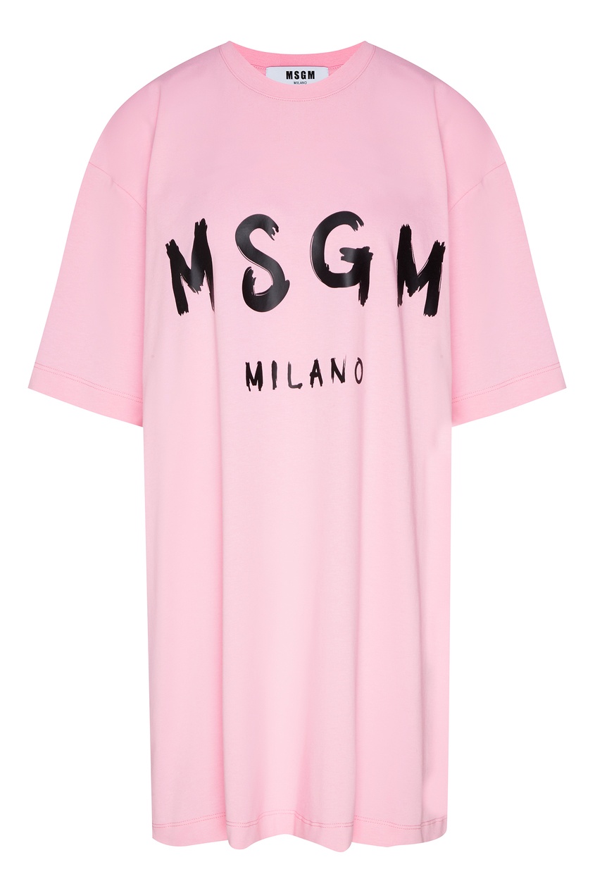 фото Розовое платье-футболка с логотипом msgm