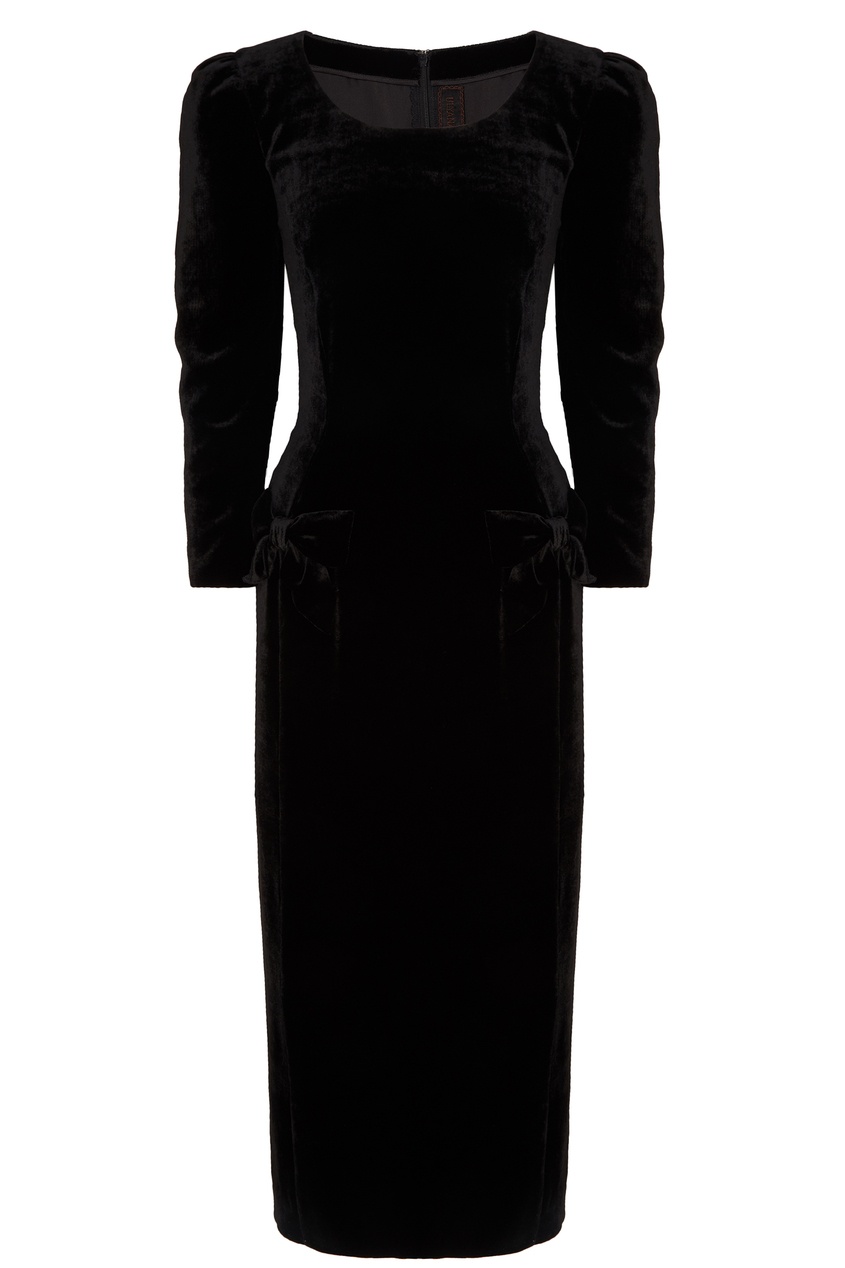 фото Черное бархатное платье-миди ulyana sergeenko