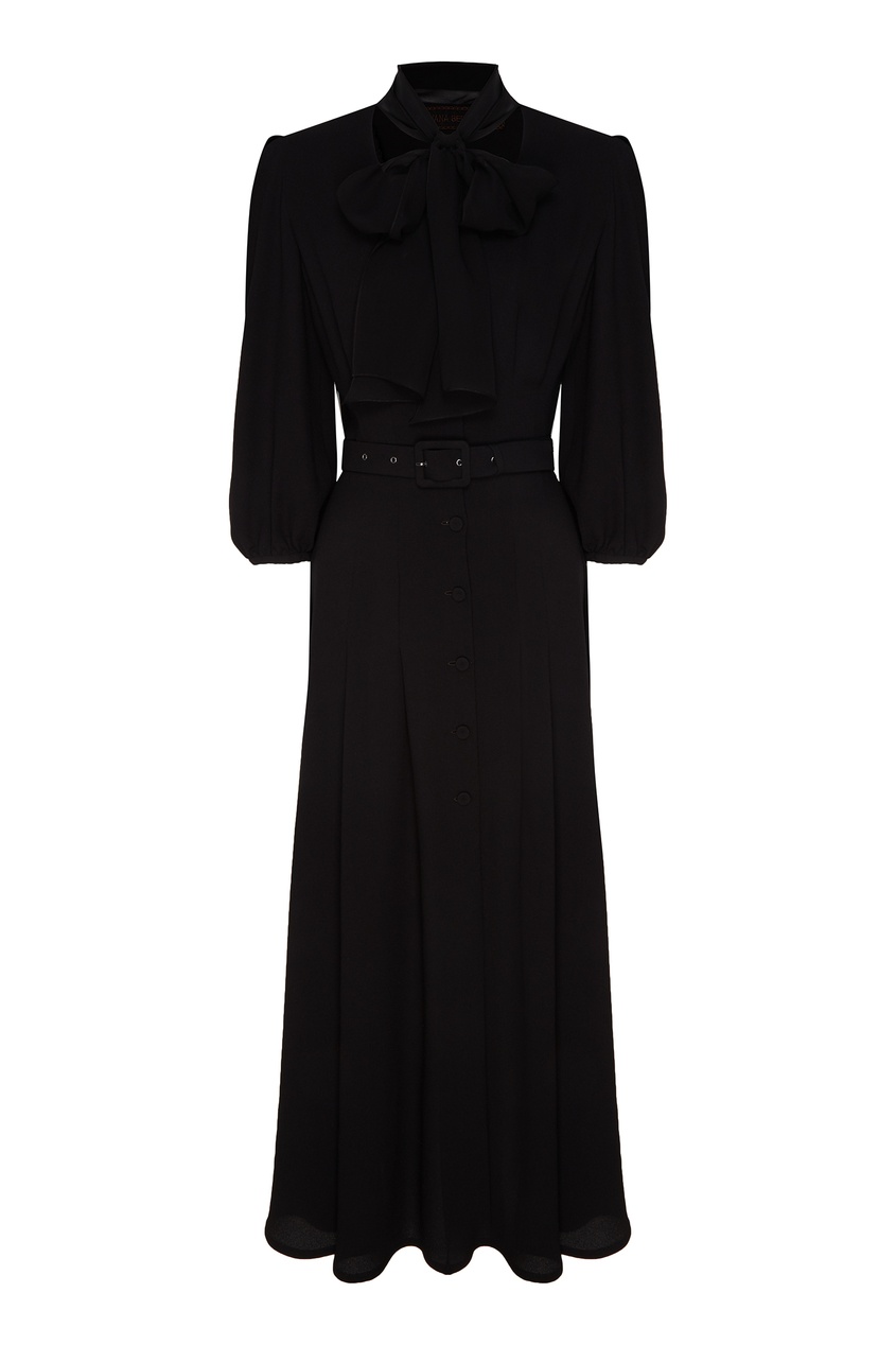 фото Черное платье-миди с поясом ulyana sergeenko