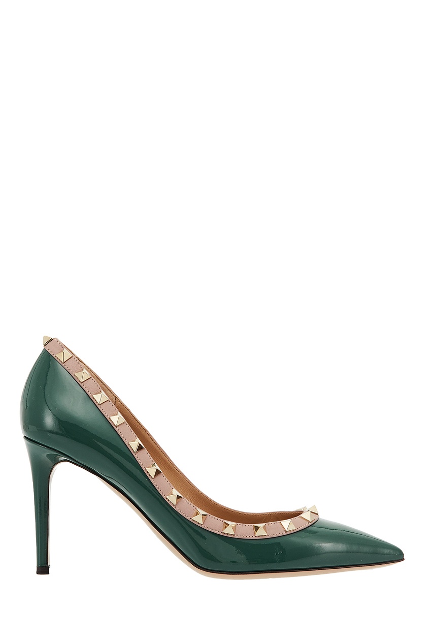 фото Зеленые лакированные туфли с шипами valentino